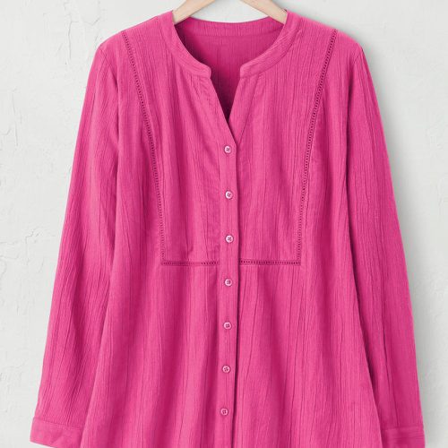 crinkle cotton openwork big shirt pink fusion 14 68853