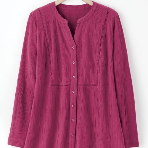 crinkle cotton openwork big shirt raspberry 9 59123