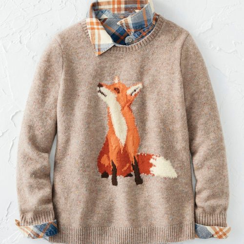 falling for foxes sweater heather oatmeal multi 0 32752