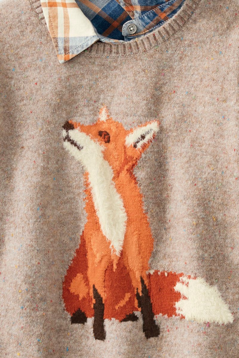 falling for foxes sweater heather oatmeal multi 1 03255