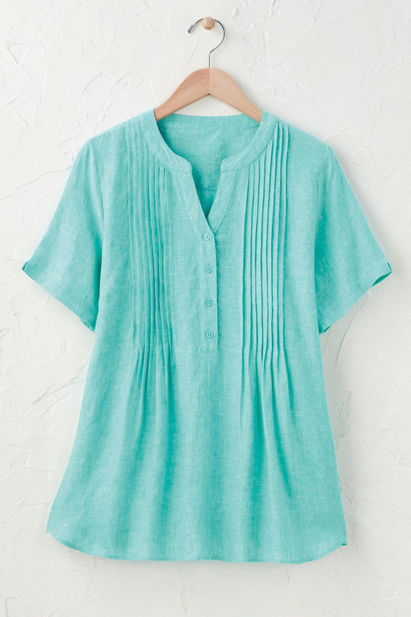 linen tuck and release blouse aqua lake 0 61481