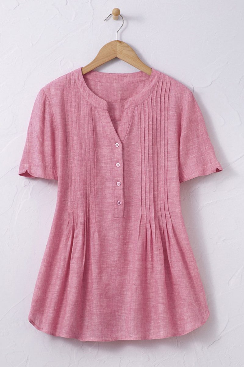 linen tuck and release blouse pink fusion 15 83207